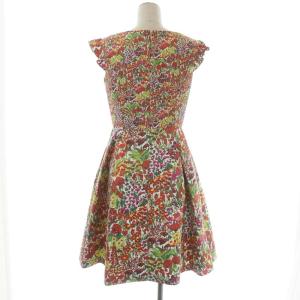 TOCCA LIBERTY 花柄 ノースリーブ ワンピース 膝丈 タック 2 オレンジ マルチカラー