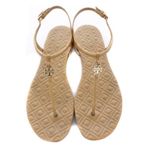 TORY BURCH サンダル ストラップ レザー フラット ロゴ 6.5M 23cm べージュ