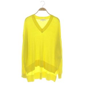 シルクコットン Vネックワイドニットプルオーバー セーター 薄手 長袖 36 イエロー