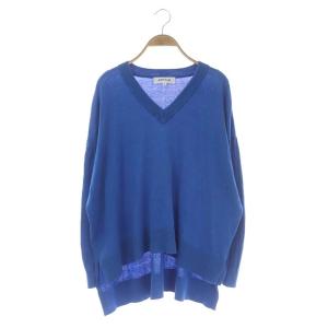 シルクコットン Vネックワイドニットプルオーバー セーター 薄手 長袖 36 ブルー