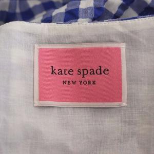 kate spade new york 22SS ギンガム スモック ウエスト ドレス ワンピース フレア ロング ノースリーブ M 青 白 ブルー ホワイト