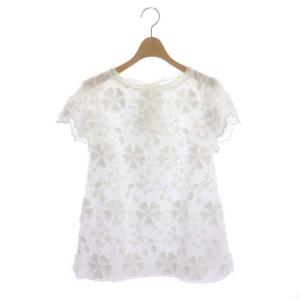 LANVIN en Bleu バックリボン刺繍ブラウス 半袖 コットン 38 白 ホワイト