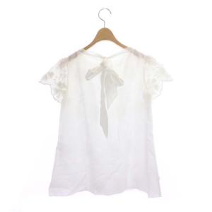 LANVIN en Bleu バックリボン刺繍ブラウス 半袖 コットン 38 白 ホワイト