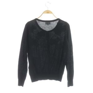 LANVIN en Bleu リボン長袖カーディガン ニット クルーネック 丸首 38 黒 白 ブラック ホワイト