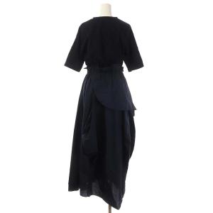 ENFOLD 20AW タックドレープドレス ワンピース 半袖 切替 ソフト天竺 フレア ロング クルーネック 36 ネイビー