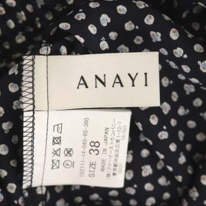 ANAYI 21SS モノトーンプリントフレアワンピース 総柄 ボウタイ ロング 長袖 38 ダークネイビー
