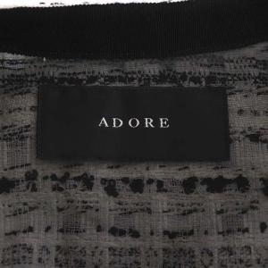 ADORE ツイードノーカラージャケット 裏地オーガンジー フリンジ レース 38 ホワイト ブラック