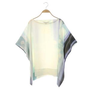 カットソー ブラウス 五分袖 プルオーバー ニューハンカチトップ シルク プリント ボートネック L アイボリー マルチカラー