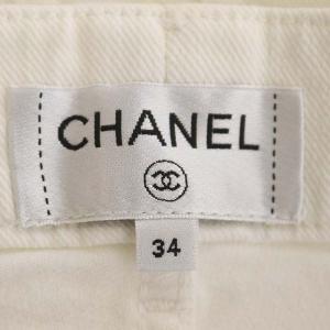 CHANEL ココマークボタン デニム テーパード スリム 34 ホワイト P60583V46160