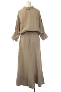 Plage semi flare H/S シャツワンピース ロング 長袖 ドルマンスリーブ ステンカラー リネン混 38 ベージュ