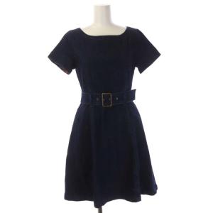 デニムワンピース 半袖 ミニ フレア ベルト付き 34 インディゴブルー