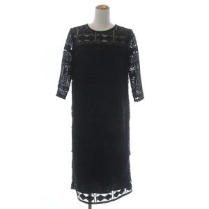 レタードレースワンピース 総レース ロング 七分袖 38 黒 ブラック