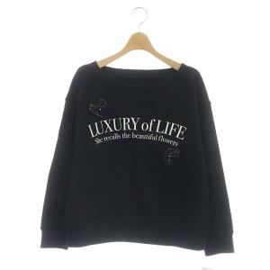 21SS ハートロゴカットソー スウェット 長袖 ボートネック ビジュー 36 ネイビー ホワイト