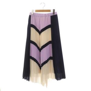 21SS 切替イレギュラーヘムスカート ロング プリーツ フレア イージー 36 ラベンダー 紺 ライトベージュ
