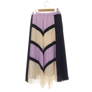 Diagram GRACE CONTINENTAL 21SS 切替イレギュラーヘムスカート ロング プリーツ フレア イージー 36 ラベンダー 紺 ライトベージュ