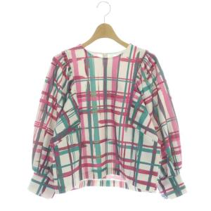 Diagram GRACE CONTINENTAL 22SS チェックギャザートップ ブラウス プルオーバー 九分袖 36 ピンク 白 緑 ホワイト グリーン