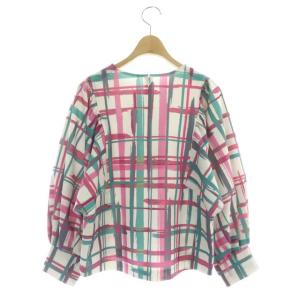 Diagram GRACE CONTINENTAL 22SS チェックギャザートップ ブラウス プルオーバー 九分袖 36 ピンク 白 緑 ホワイト グリーン
