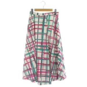 22SS チェックフレアスカート ロング 36 ピンク 白ホワイト グリーン