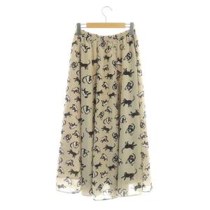 Diagram GRACE CONTINENTAL 20SS モンキープリントフレアスカート ロング 総柄 36 ベージュ 黒 白 ブラック ホワイト