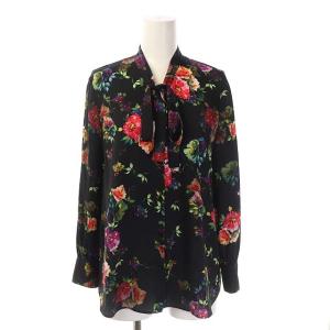 ANAYI パンツセットアップ サテンフラワープリント ブラウス 長袖 タック 38 ブラック レッド