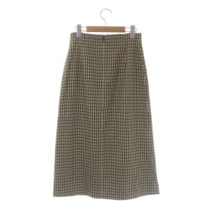 ANAYI 21AW ガンクラブチェックタック スカート ロング セミフレア 38 ライトベージュ