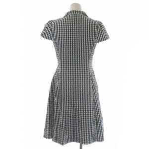 M'S GRACY ワンピース フレア 膝丈 フレンチスリーブ ギンガムチェック フリル レース 38 黒 ブラック 白 ホワイト