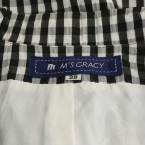 M'S GRACY ワンピース フレア 膝丈 フレンチスリーブ ギンガムチェック フリル レース 38 黒 ブラック 白 ホワイト