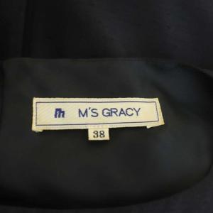 M'S GRACY ワンピース フレア 膝丈 タック ノースリーブ ボートネック フラワー刺繍 38 ブラック ホワイト