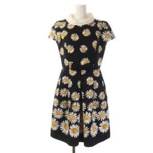 マーガレット ワンピース 半袖 膝丈 フレア タック リボン 38 黒 白 黄