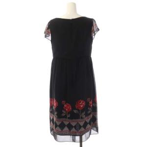 M'S GRACY ローズ シフォン ワンピース ひざ丈 半袖 38 黒 赤 グレー ブラック レッド