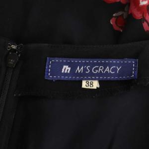 M'S GRACY ローズ シフォン ワンピース ひざ丈 半袖 38 黒 赤 グレー ブラック レッド