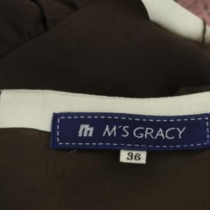 M'S GRACY 刺繍 ワンピース 膝丈 半袖 ベルト付き 36 茶 白 ピンク ブラウン ホワイト