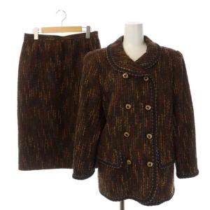 セットアップ ジャケット ダブルボタン 総裏地 スカート タイト ツイード 13+ マルチカラー