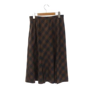 Leilian フレアスカート タック ウール チェック ロング 13 グレー