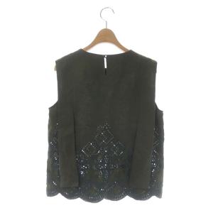 ADORE リネン カットワーク ノースリーブブラウス プルオーバー 刺繍 38 カーキ