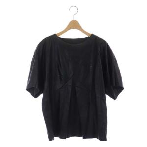 MM6 エコレザートップス カットソー プルオーバー フェイクレザー 半袖 タック 36 黒 ブラック