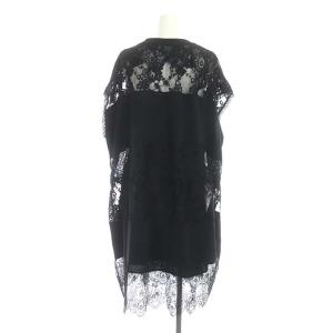 Alexander McQueen レースワンピース 膝丈 半袖 切替 キャミソール付き XS ブラック