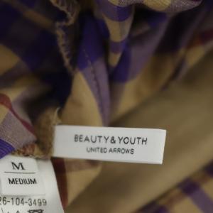 BEAUTY&YOUTH UNITED ARROWS ワンピース チェック 五分袖 ロング M パープル ベージュ