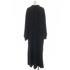 Plage Flare Hem SH ワンピース ロング フレア 長袖 バンドカラー リネン 38 ブラック