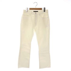 HEM CUT SLIM FLARE DENIM デニムパンツ ジーンズ ストレート ジッパーフライ カットオフ 02 白