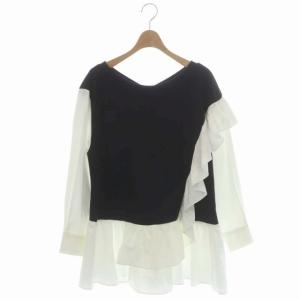 21AW シャツカットコンビトップ カットソー 長袖 バックV プルオーバー 36 白 黒 ホワイト ブラック