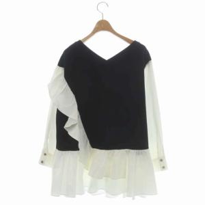 Diagram GRACE CONTINENTAL 21AW シャツカットコンビトップ カットソー 長袖 バックV プルオーバー 36 白 黒 ホワイト ブラック