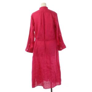 BEAUTY&YOUTH UNITED ARROWS リネンバンドカラーシャツワンピース ロング 胸ポケット ウエストリボン付き S マゼンタ