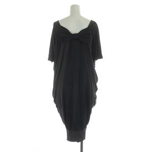 LANVIN en Bleu バックリボンドルマンカットソー ワンピース ミニ 五分袖 ギャザー 変形 38 黒 ブラック グレー