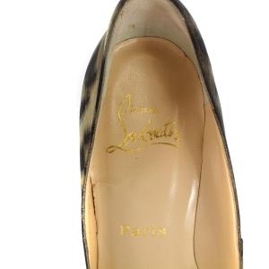 Christian Louboutin パンプス ハイヒール チャンキーヒール 総柄 37.5 ベージュ ブラック