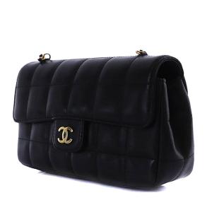 CHANEL 12番台 チョコバー ラムスキン ココマーク チェーンショルダーバッグ 黒