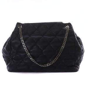 CHANEL 12番台 ラムスキン ココマーク キルティング チェーン トートバッグ シルバー金具 黒