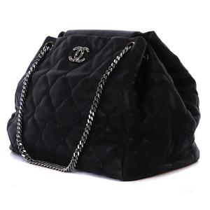 CHANEL 12番台 ラムスキン ココマーク キルティング チェーン トートバッグ シルバー金具 黒