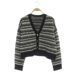 22SS ツイーディーVニットカーディガン 長袖 36 ブラック ホワイト