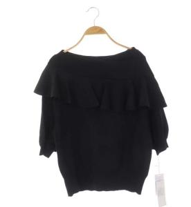 21SS フリルショルダー カットソー ニットソー 五分袖 36 ブラック